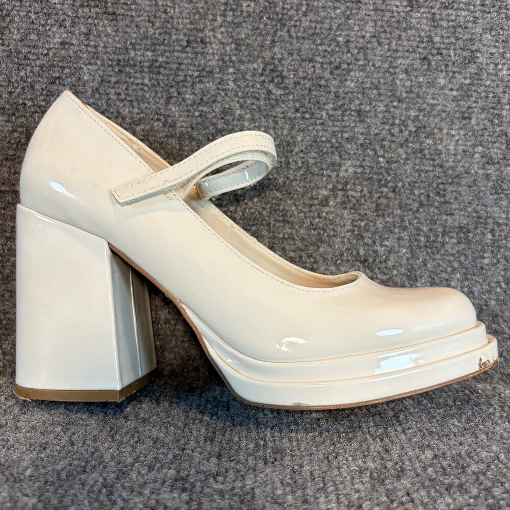 Steve Madden Cream Ivory Patent Chunky Platform Block Heel Mary Jane Shoes 8